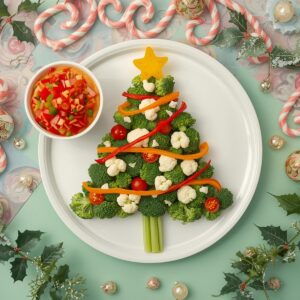 Holiday Pre-Order Veggie Tree Platter with Red and Green Hummus